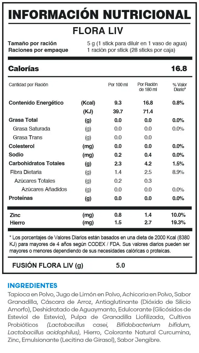 Fuxion Flora Liv | Información nutricional