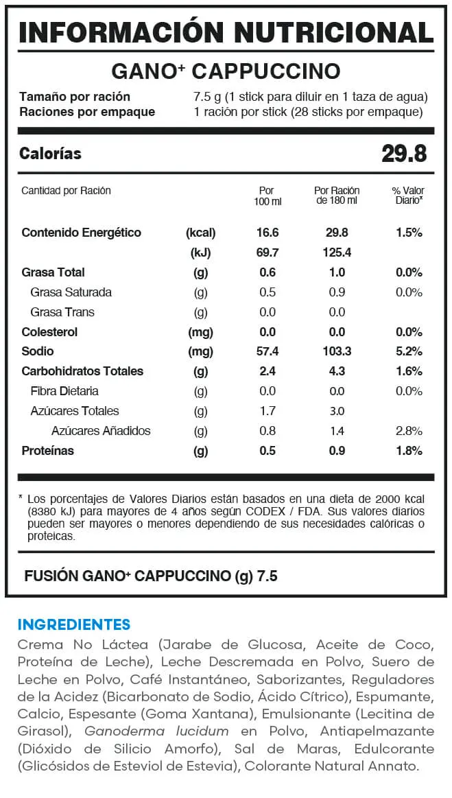 GANO+ CAPUCCINO | Información nutricional