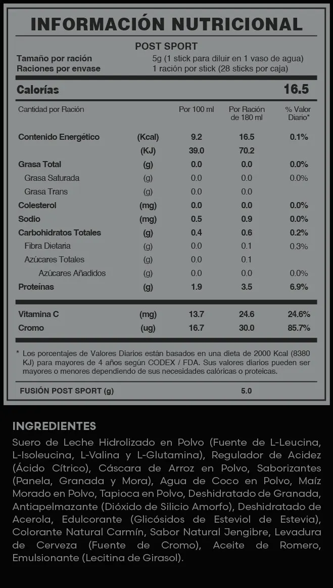 Fuxion POST SPORT | Información nutricional Fuxion POST SPORT | Información nutricional