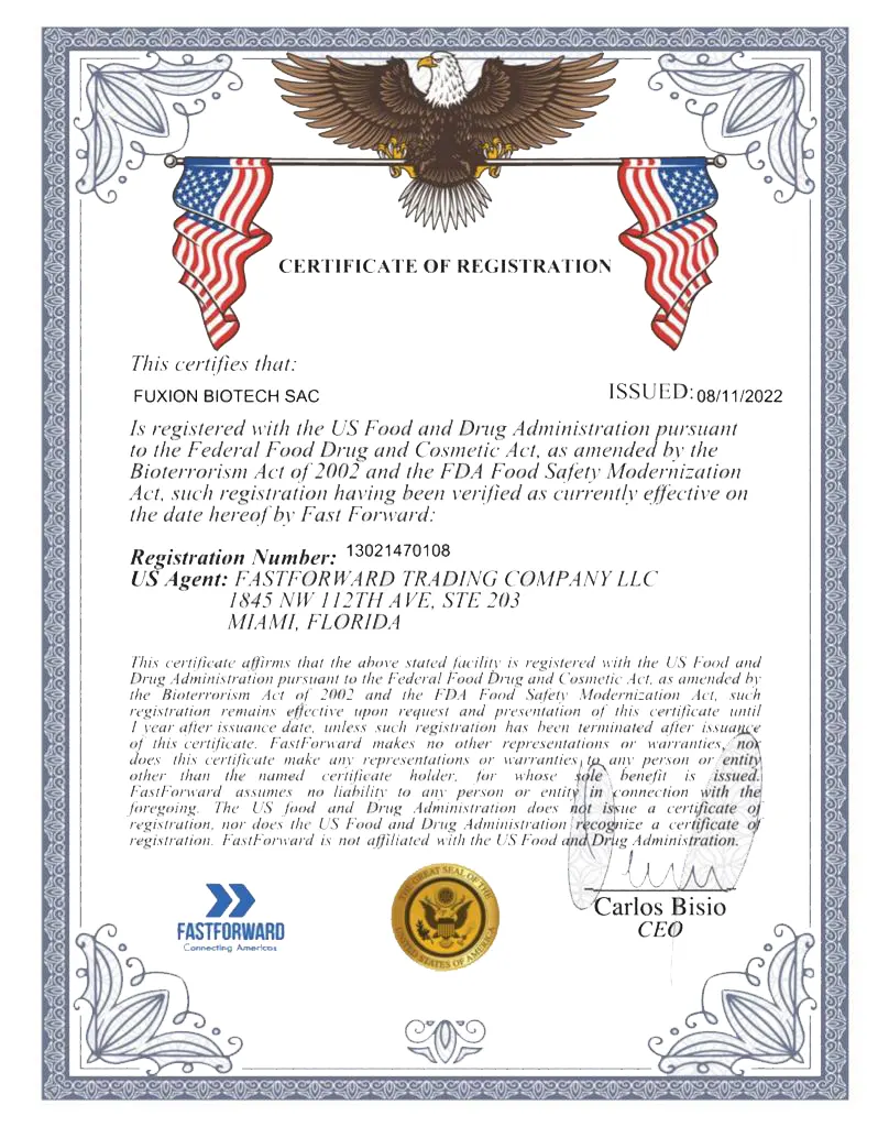 Fuxion FDA Aprovement Certificate