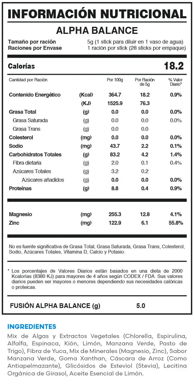 Fuxion Alpha Balance | Información nutricional