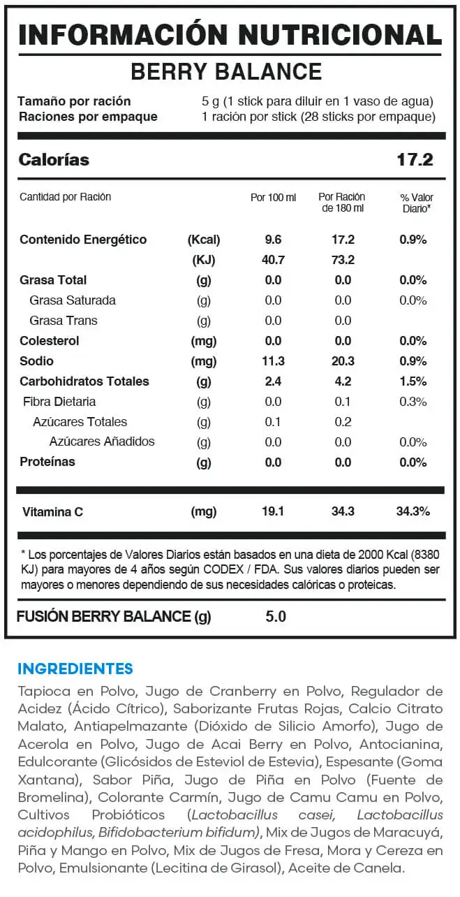 Fuxion Berry Balance | Información Nutricional