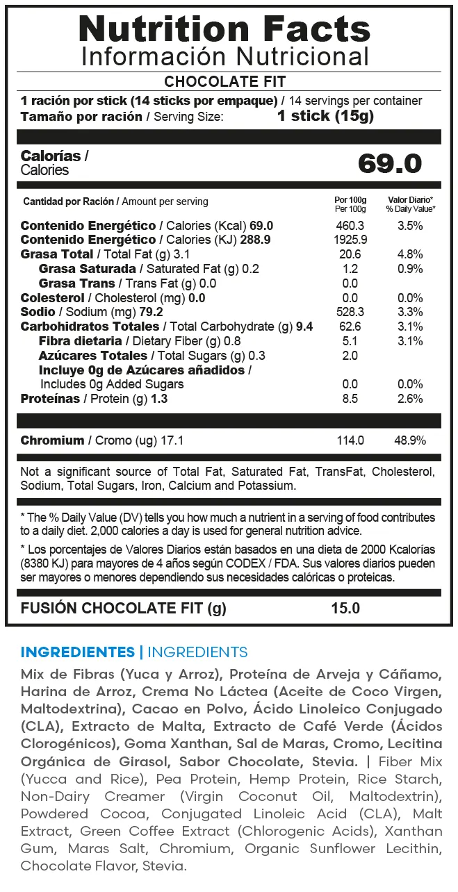 Fuxion CHOCOLATE FIT | Información nutricional