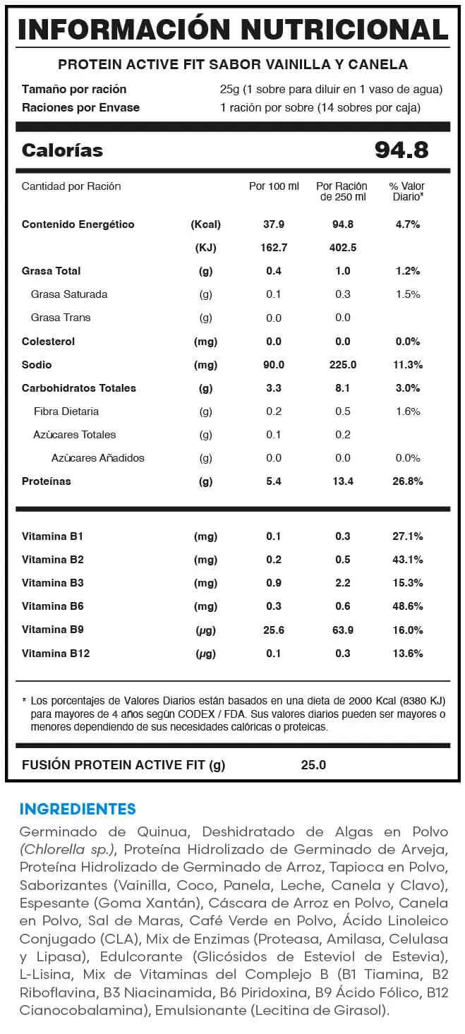 PROTEIN ACTIVE FIT Vainilla y canela | Información nutricional PROTEIN ACTIVE FIT Vainilla y canela | Información nutricional