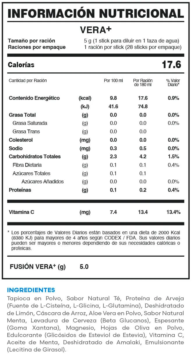 Fuxion VERA+ | Información nutricional