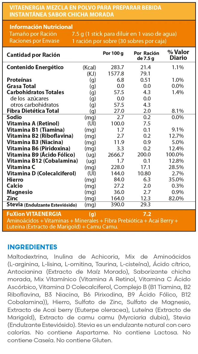 Fuxion VITAENERGIA | Información nutricional