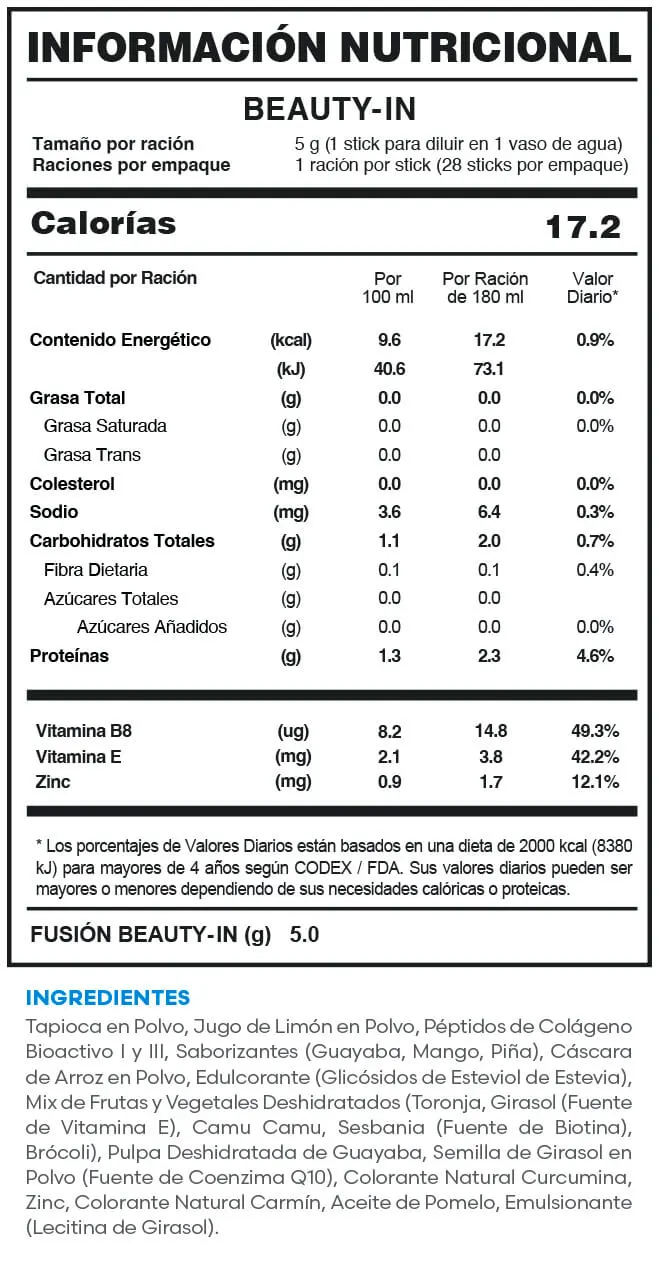 Fuxion BEAUTY-IN | Información Nutricional Fuxion BEAUTY-IN | Información Nutricional